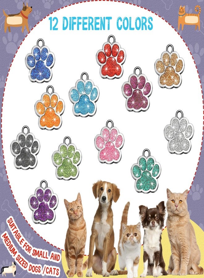 Abbylike 60 Pcs Personalized Paw Print Pet Tag for Dogs and Cats, Blank Pet ID Tags Custom Glitter Paw for Cute Metal Cat Name Small DIY Engraved Puppy Name - Image 3